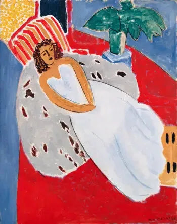 Jeune Femme en blanc, fond rouge - Henri Matisse