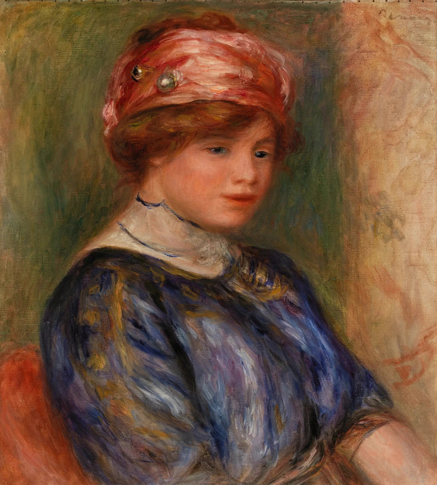 Jeune femme en bleu, buste (Jeune femme en corsage bleu, buste) - Pierre-Auguste Renoir