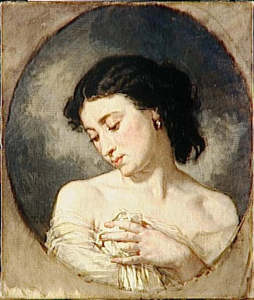 Jeune femme en buste, les épaules dénudées - Thomas Couture