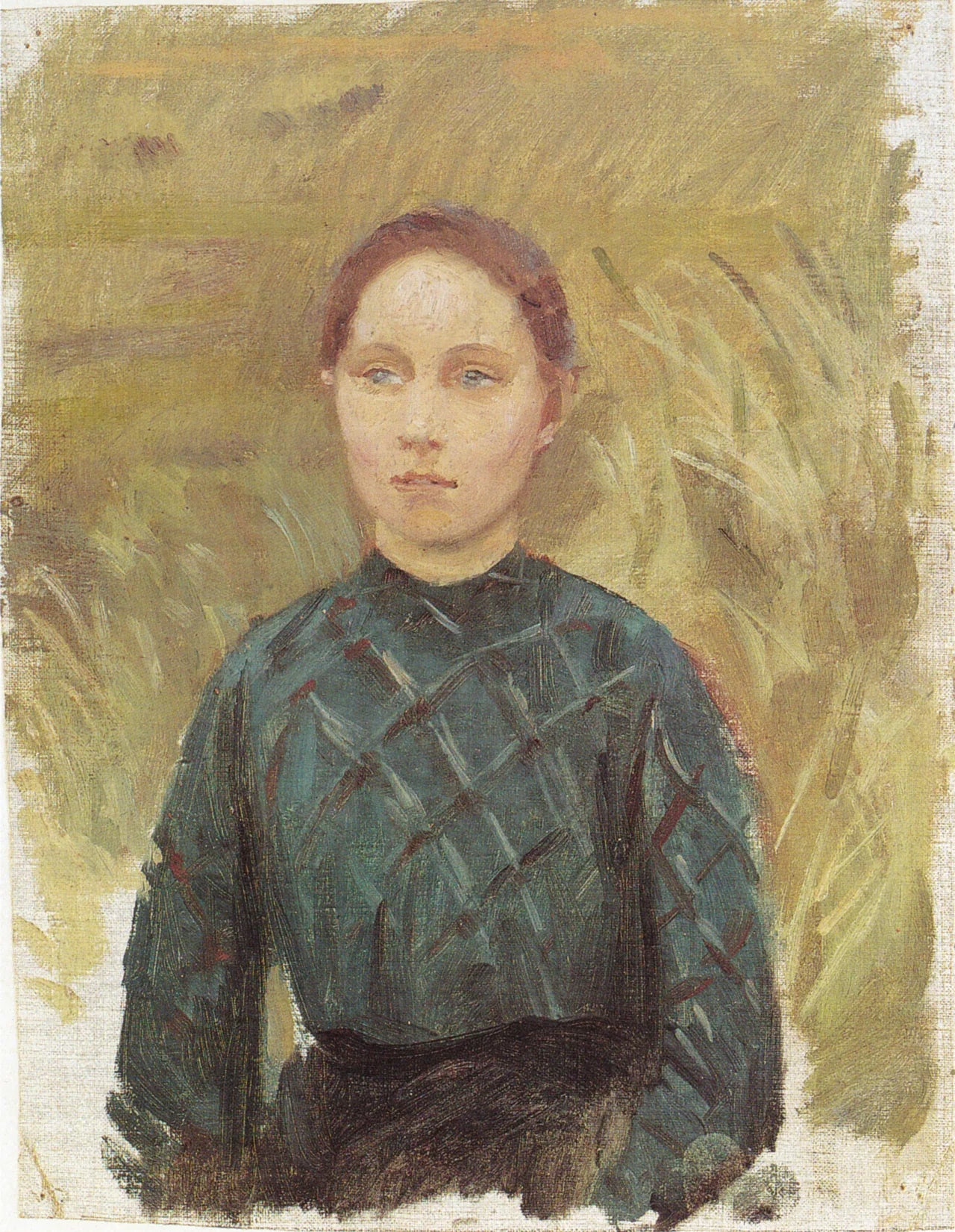 Jeune femme en robe verte, assise dans les dunes - Anna Ancher image 1 reproduction réalisée par Alpha Reproduction