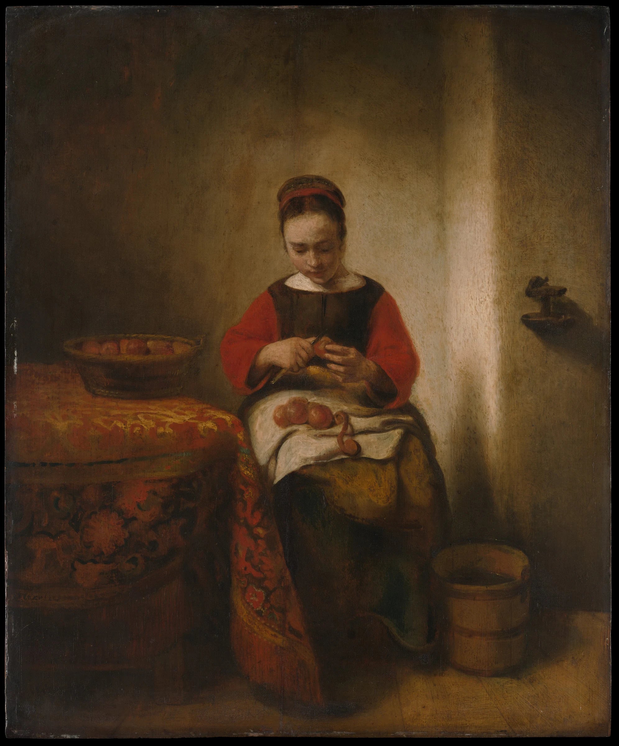 Jeune femme épluchant des pommes - Nicolaes Maes