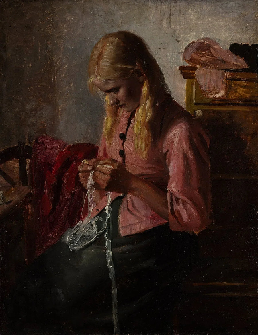 Jeune femme faisant du crochet. Tine, Skagen. - Michael Peter Ancher