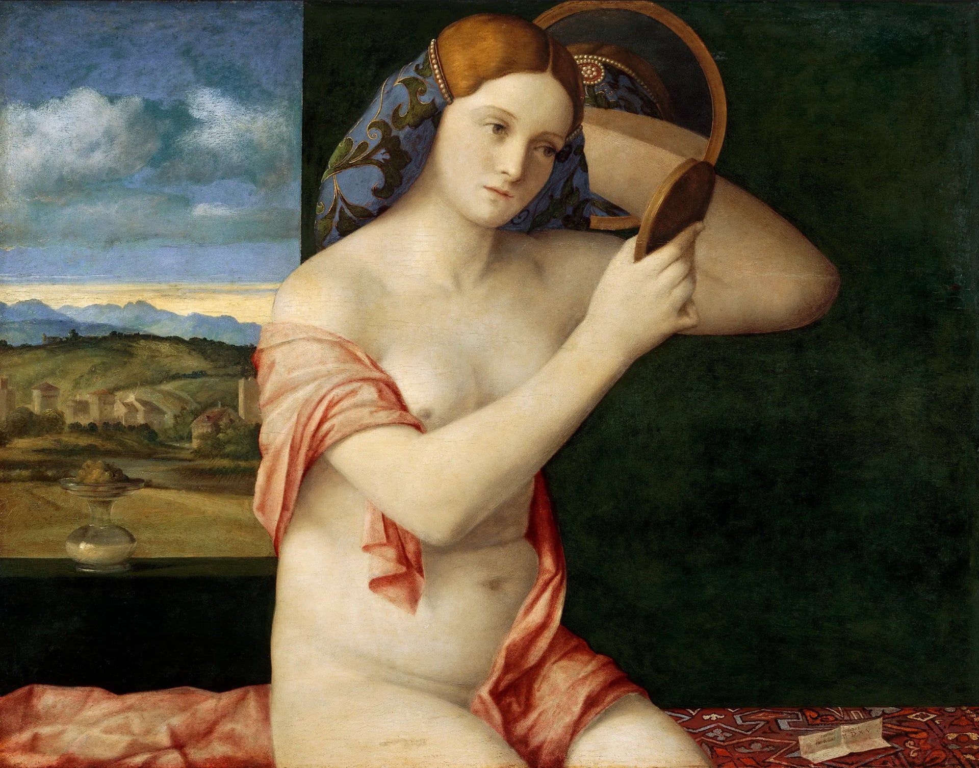 Jeune Femme nue au miroir - Giovanni Bellini image 1 copie de tableau peinte à la main