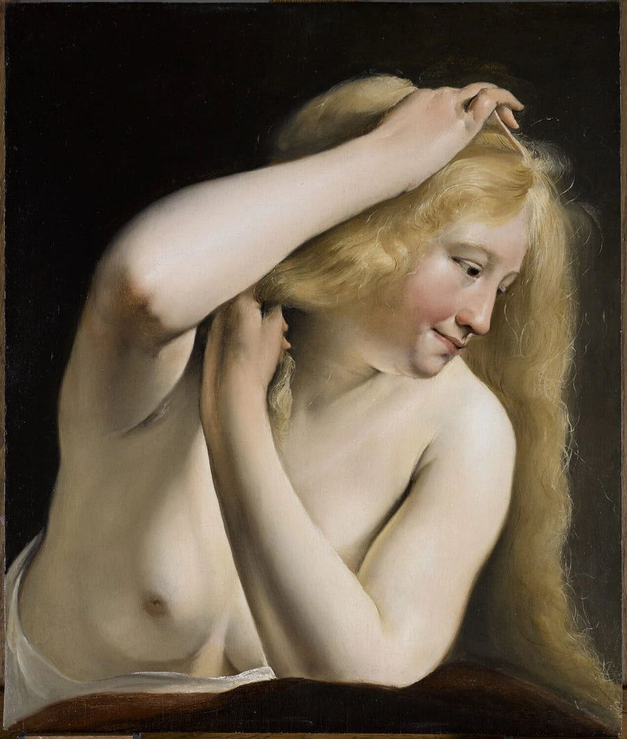 Jeune femme nue, à mi-corps, en train de se peigner - Salomon de Bray