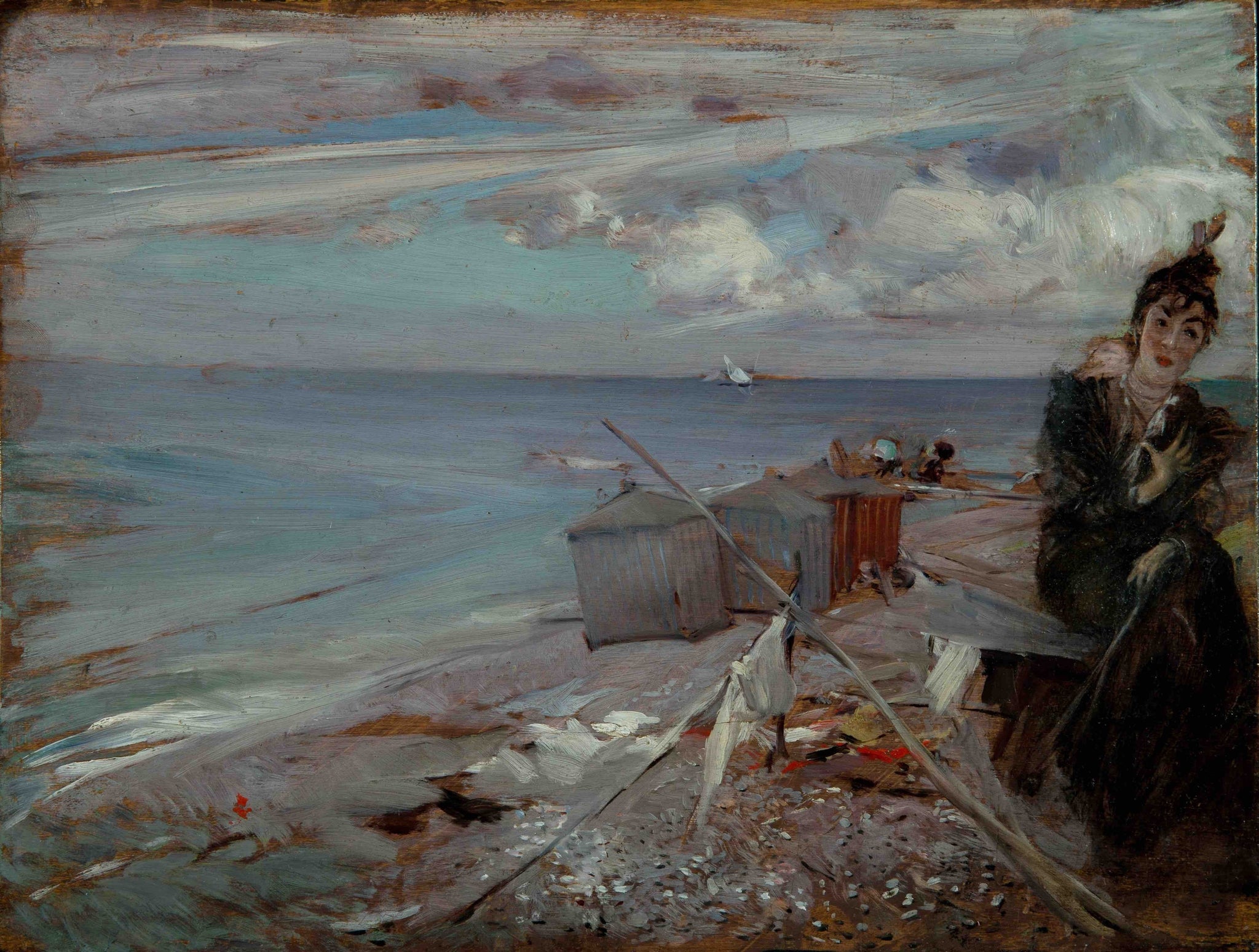 Jeune femme sur la plage d'Ostende - Giovanni Boldini image 1 reproduction artisanale de tableau
