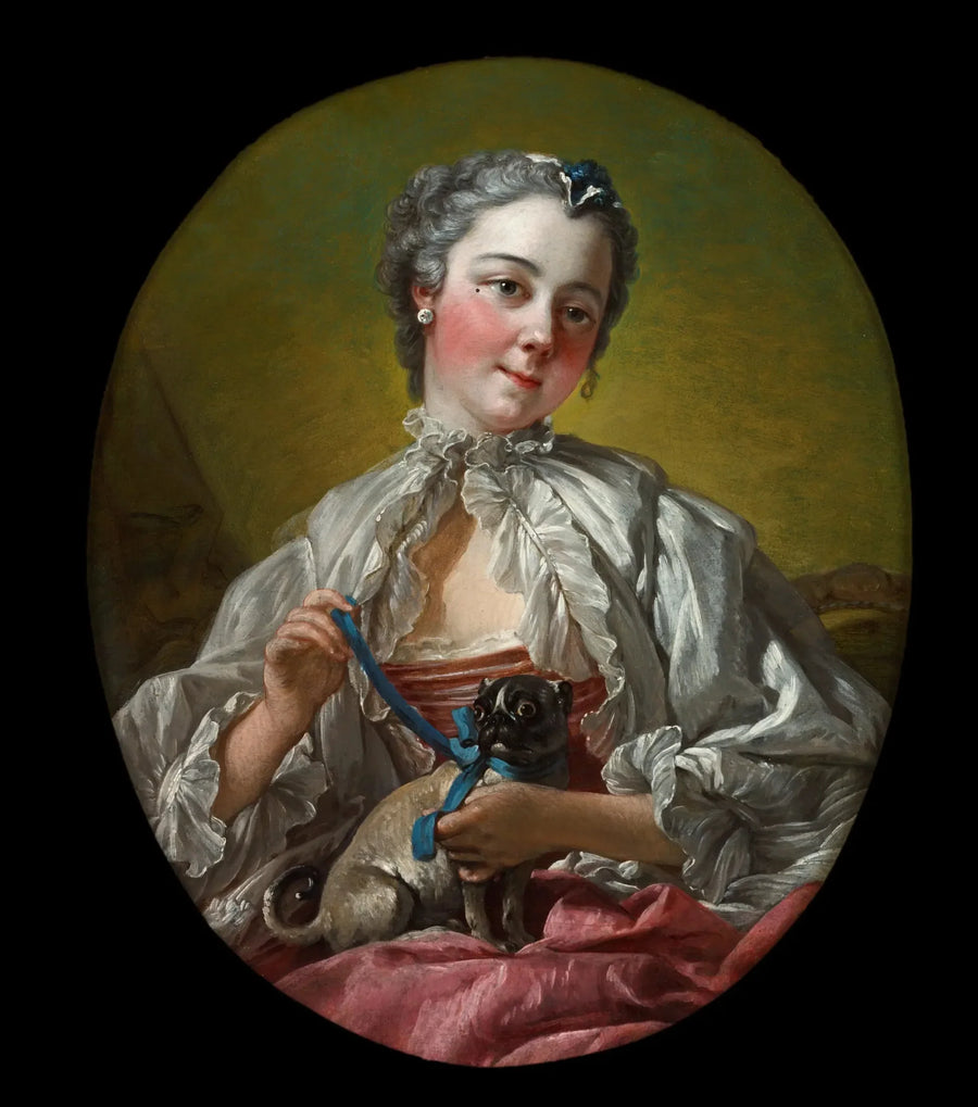 Jeune femme tenant un carlin - François Boucher