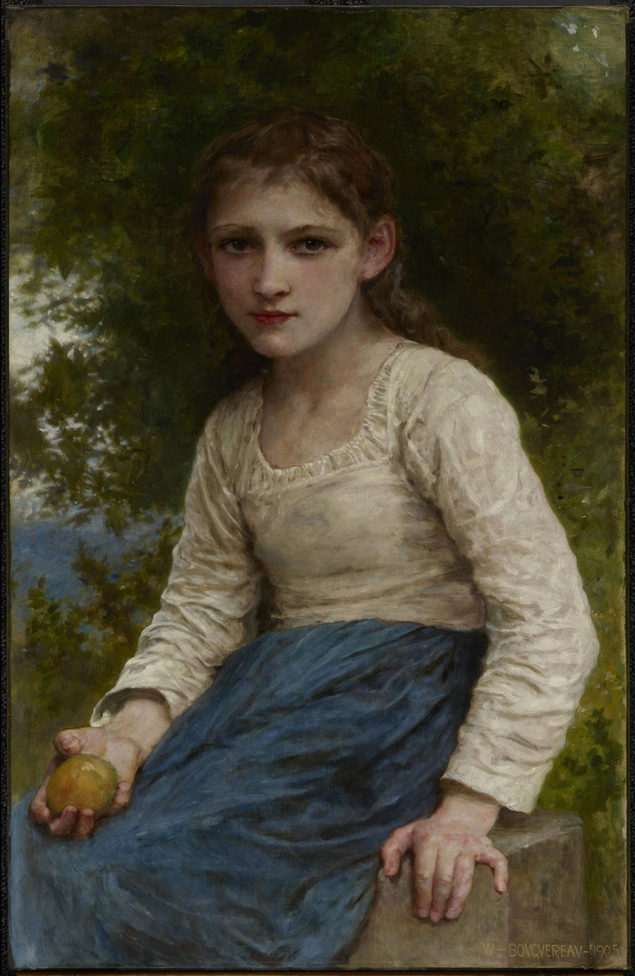 Jeune fille assise tenant une pomme - Bouguereau