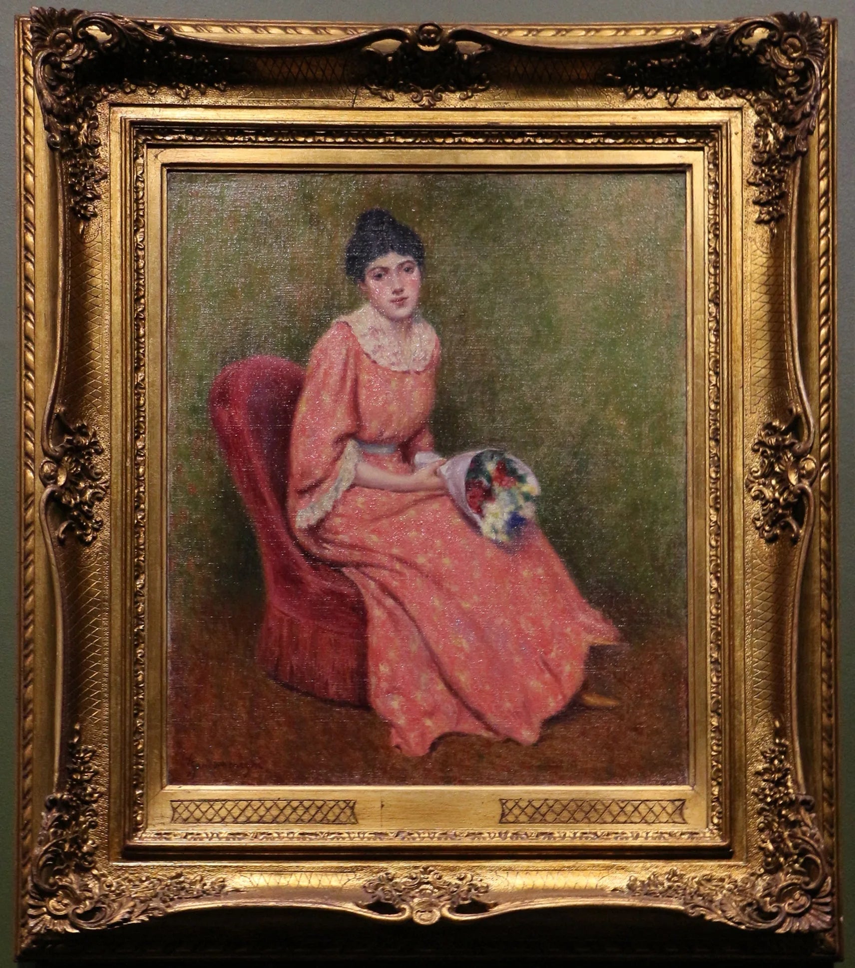 Jeune fille au bouquet de fleurs - Federico Zandomeneghi image 1 copie de tableau peinte à la main