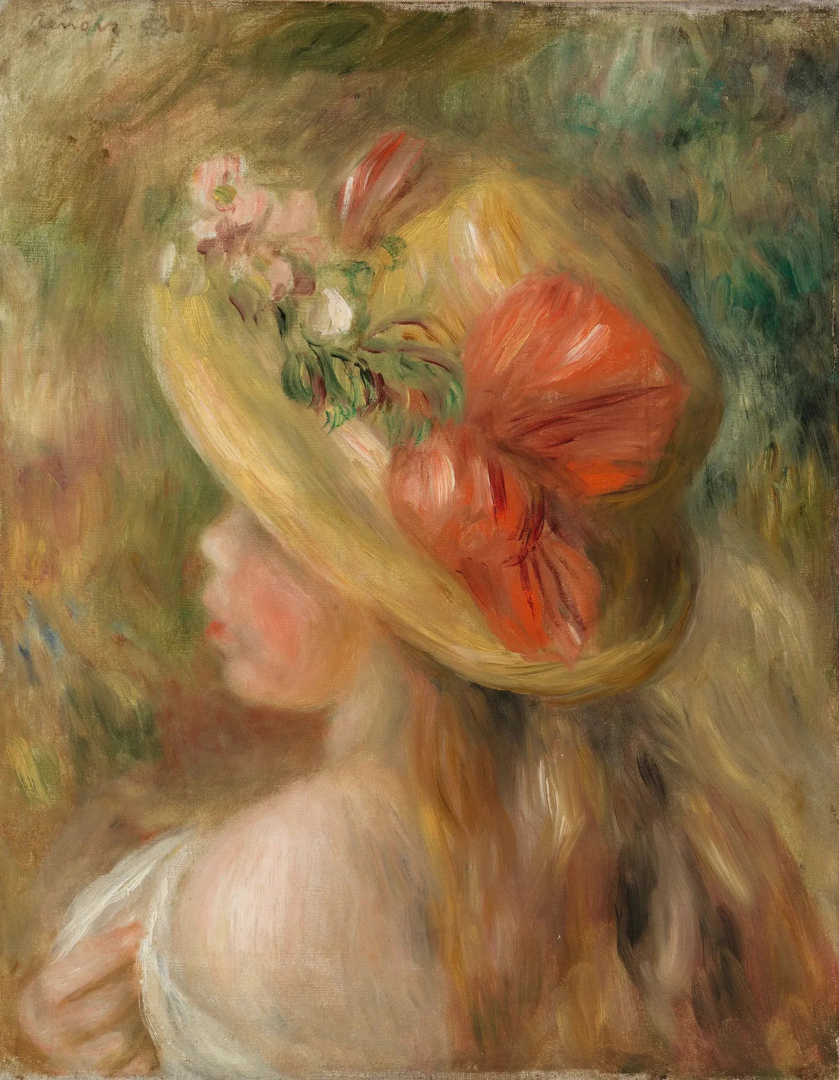 Jeune fille au chapeau (Jeune fille au chapeau) - Pierre-Auguste Renoir image 1 reproduction artisanale de tableau