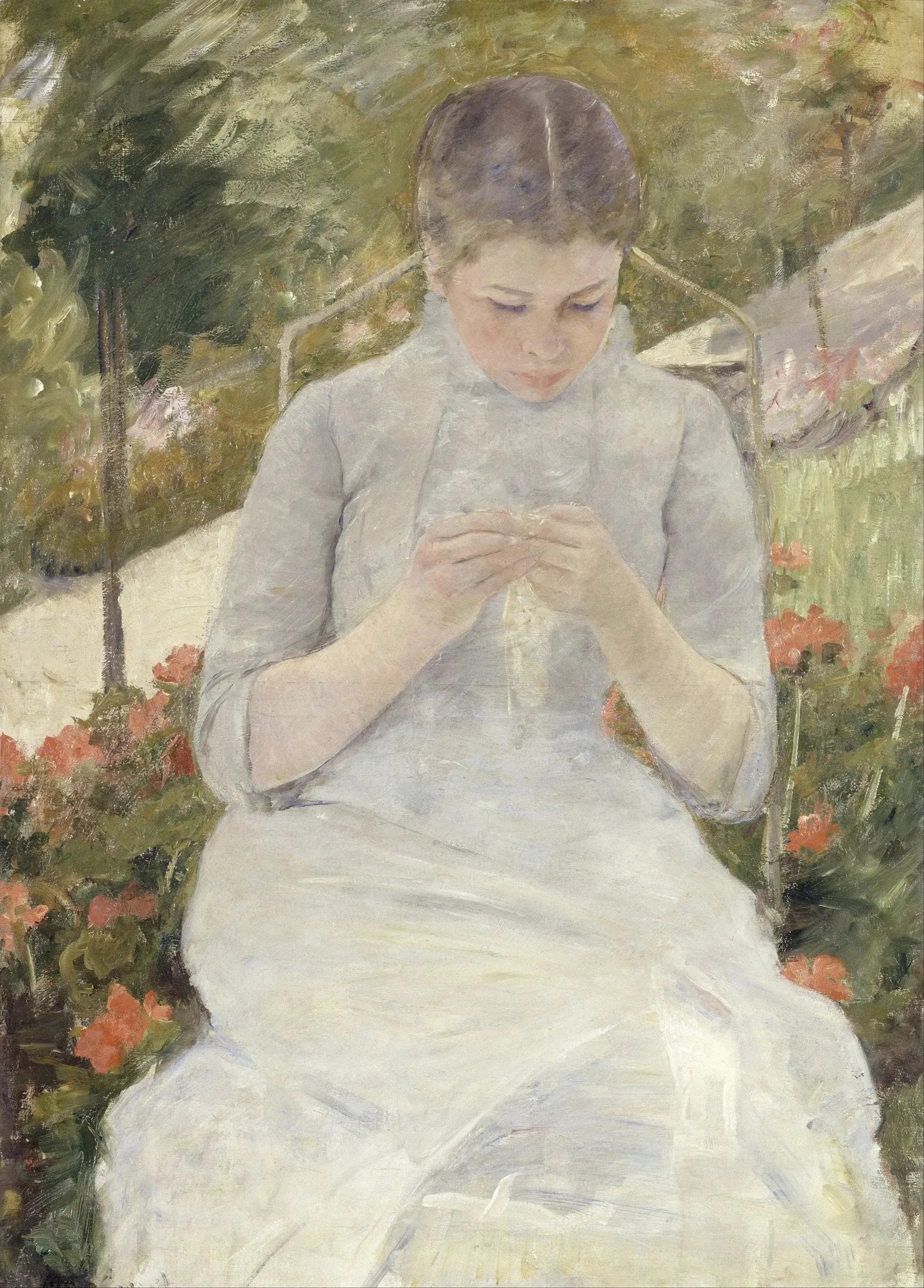 Jeune Fille au jardin - Mary Cassatt image 1 copie peinte à la main à l’huile