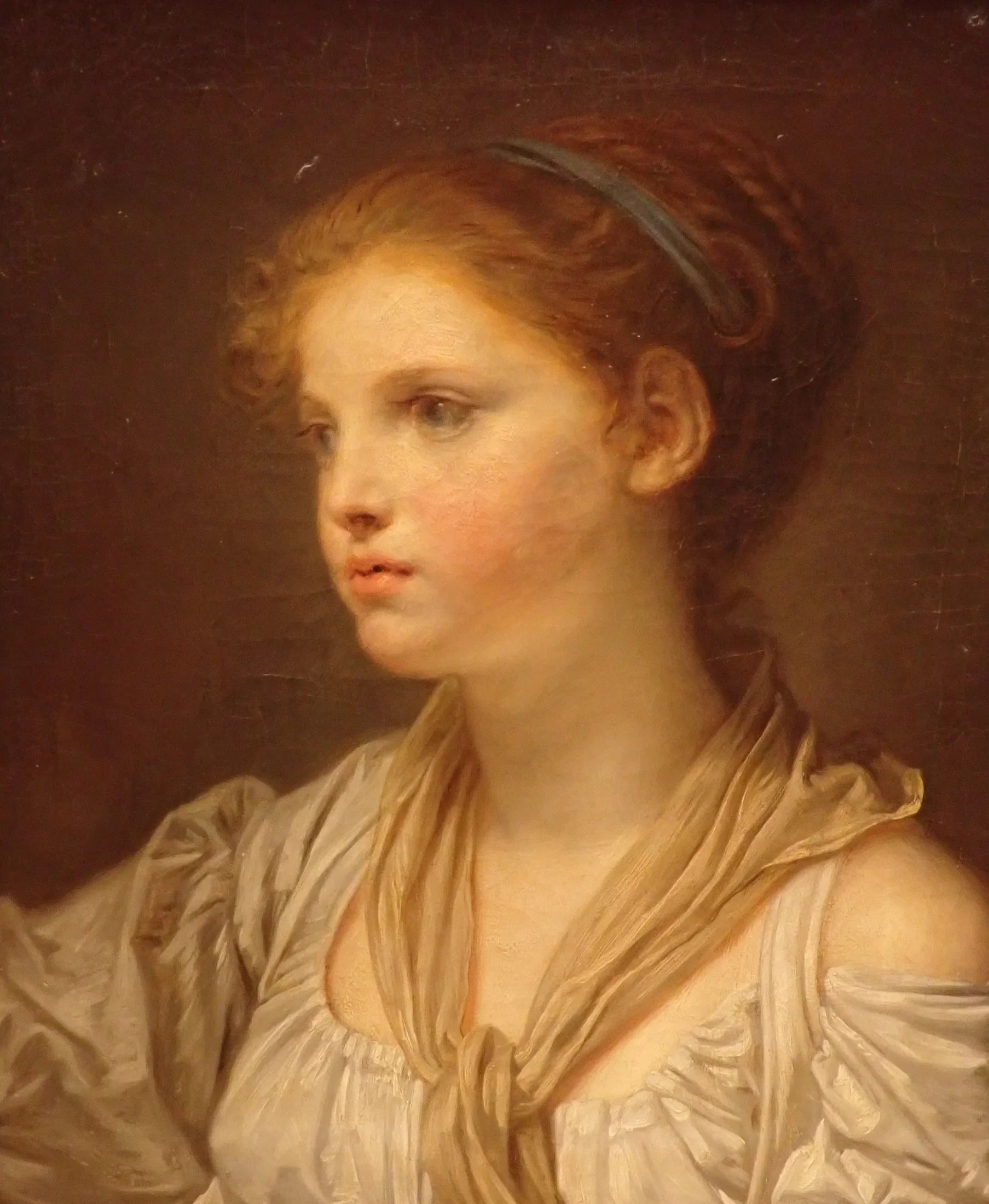 Jeune fille au ruban bleu - Jean-Baptiste Greuze image 1 reproduction artisanale de tableau