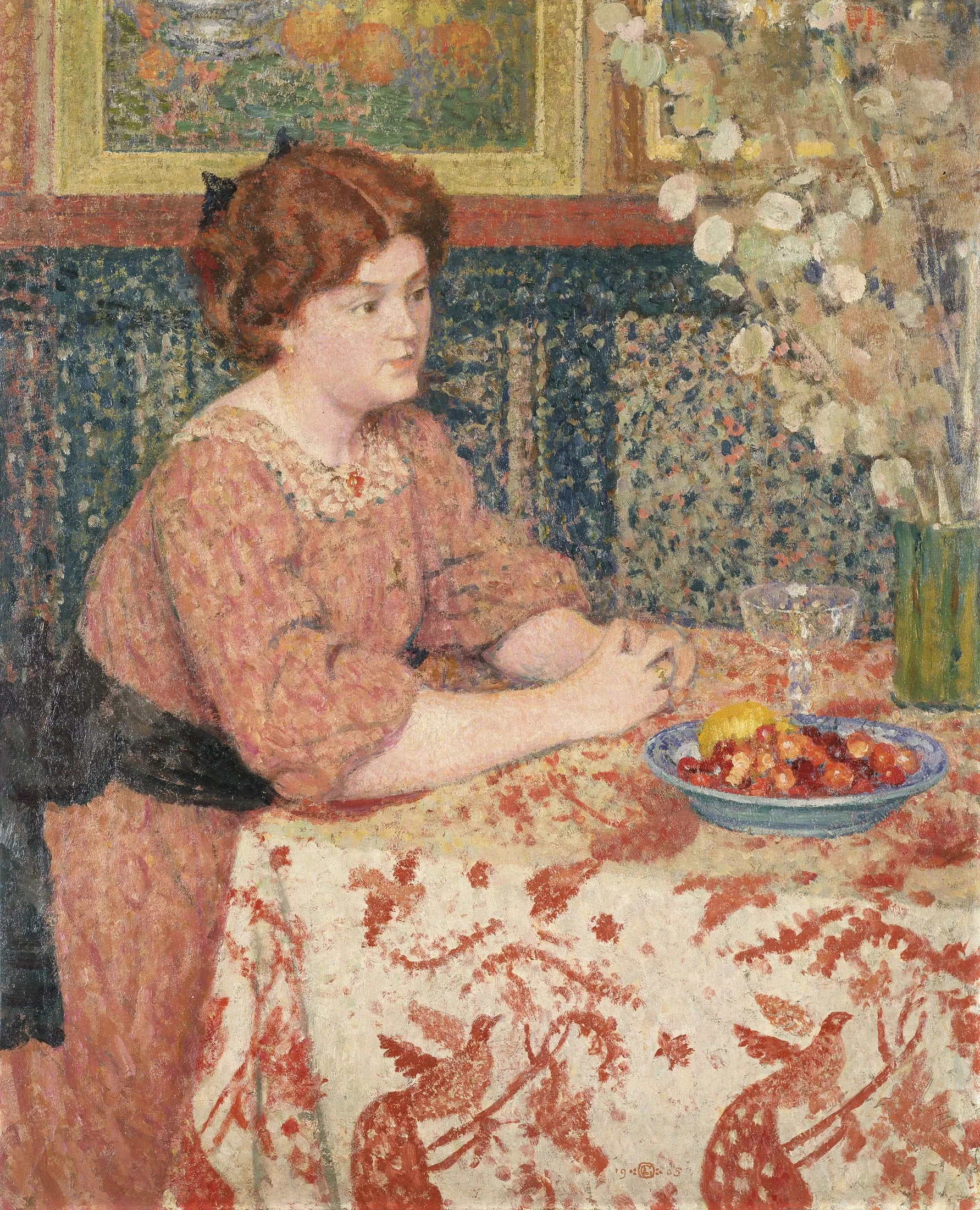 Jeune fille aux cerises - Georges Lemmen image 1 reproduction de peinture à l’huile