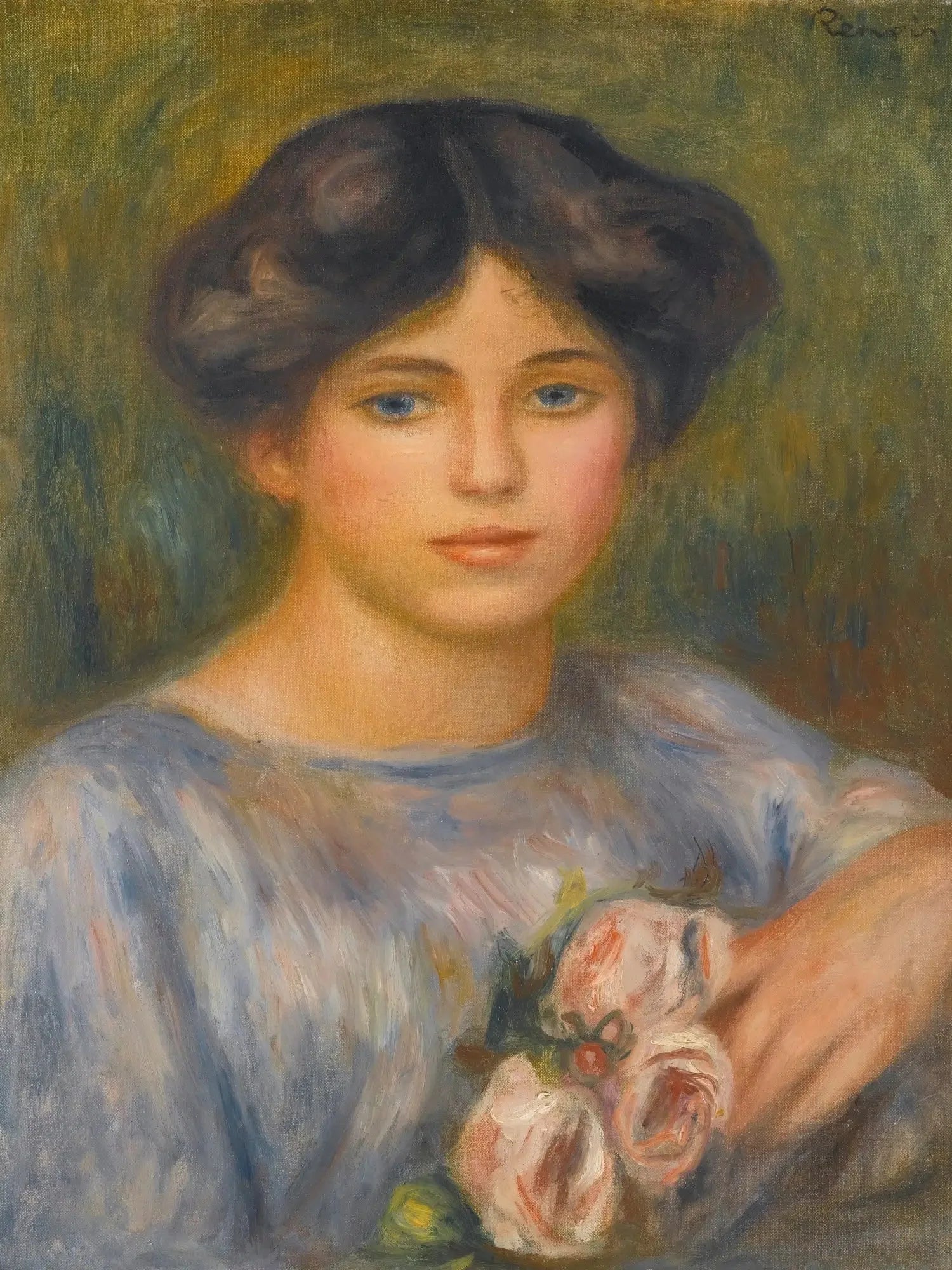 Jeune fille aux roses - Pierre-Auguste Renoir image 1 copie peinte à la main à l’huile