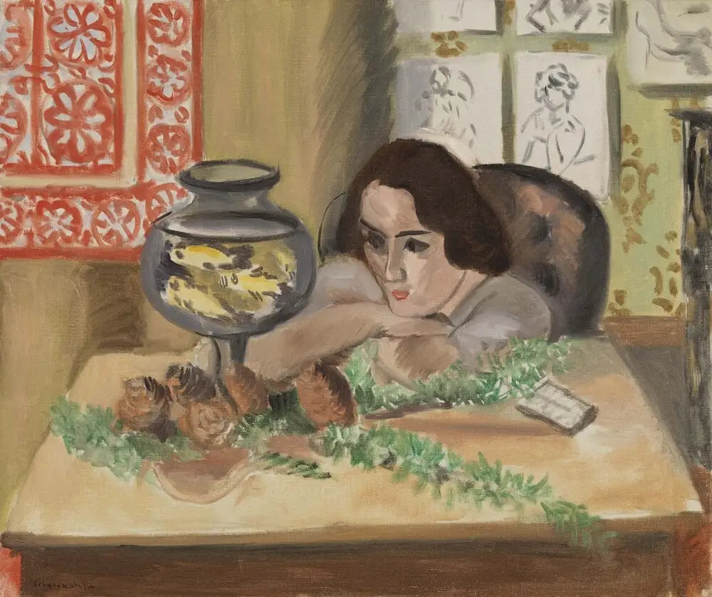 Jeune fille devant un aquarium - Henri Matisse image 1 reproduction de peinture à l’huile