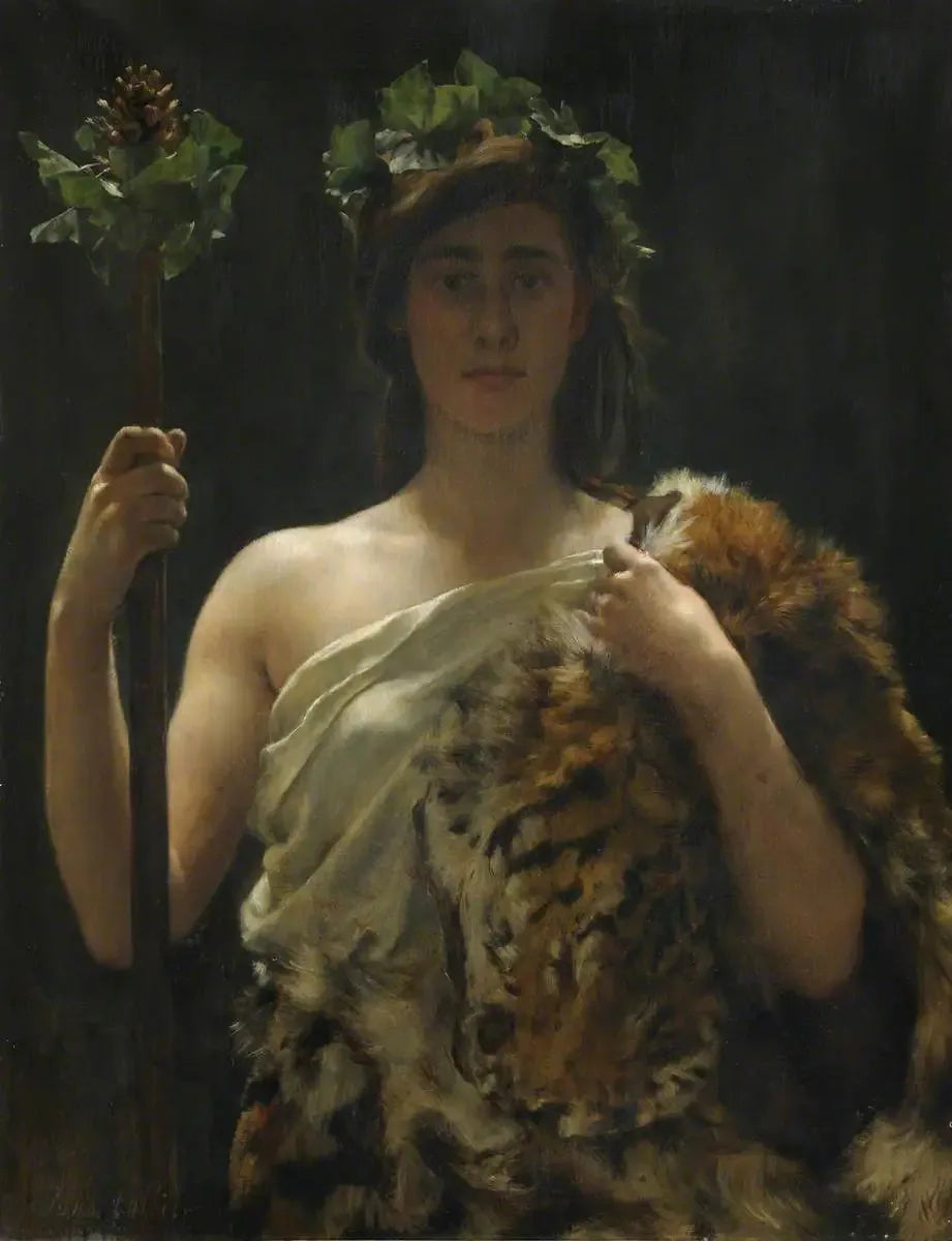 Jeune fille drapée dans une peau de tigre (appelée autrefois Bacchus) - John Collier image 1 copie peinte à la main à l’huile