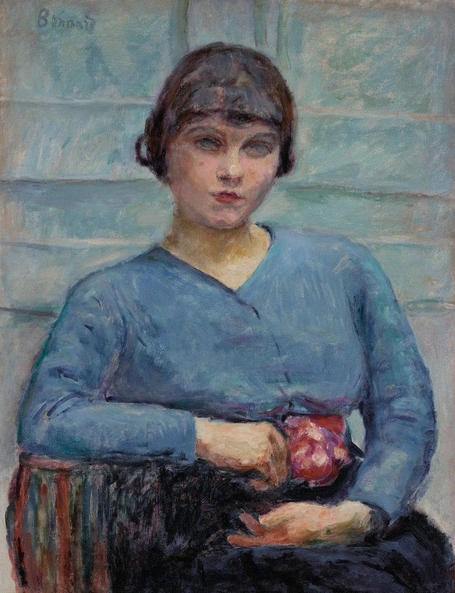 Jeune fille en bleu, à la rose - Pierre Bonnard