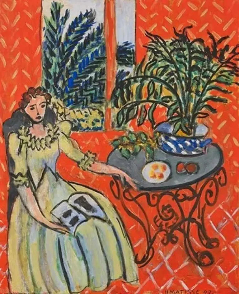 Jeune Fille en vert dans un intérieur rouge - Henri Matisse image 1 reproduction artisanale de tableau
