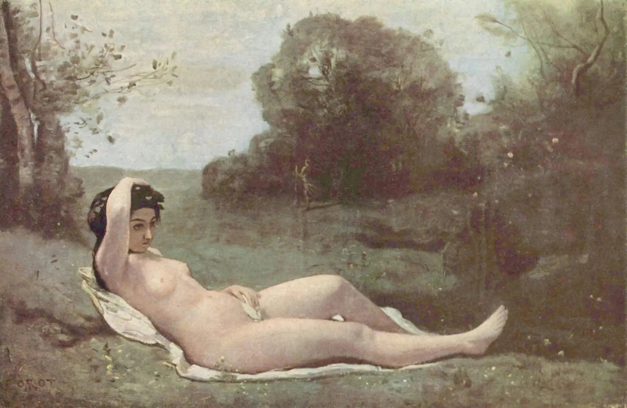 Jeune fille en vert - Jean-Baptiste Camille Corot image 1 tableau peint à l’huile sur toile