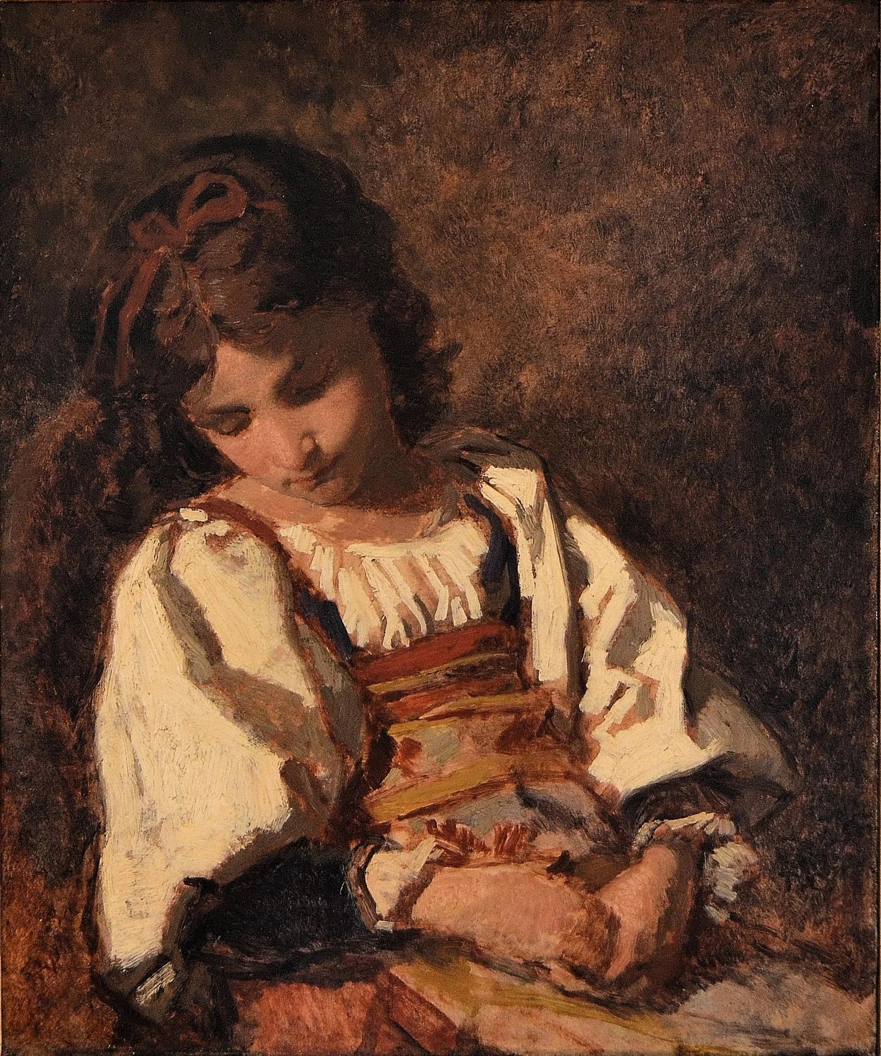 Jeune fille endormie - Thomas Couture image 1 copie de tableau peinte à la main