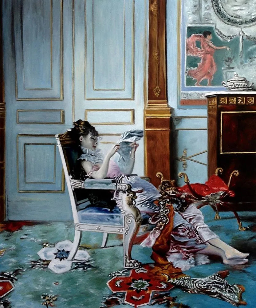 Jeune fille lisant dans un salon - Giovanni Boldini image 1 reproduction artisanale de tableau
