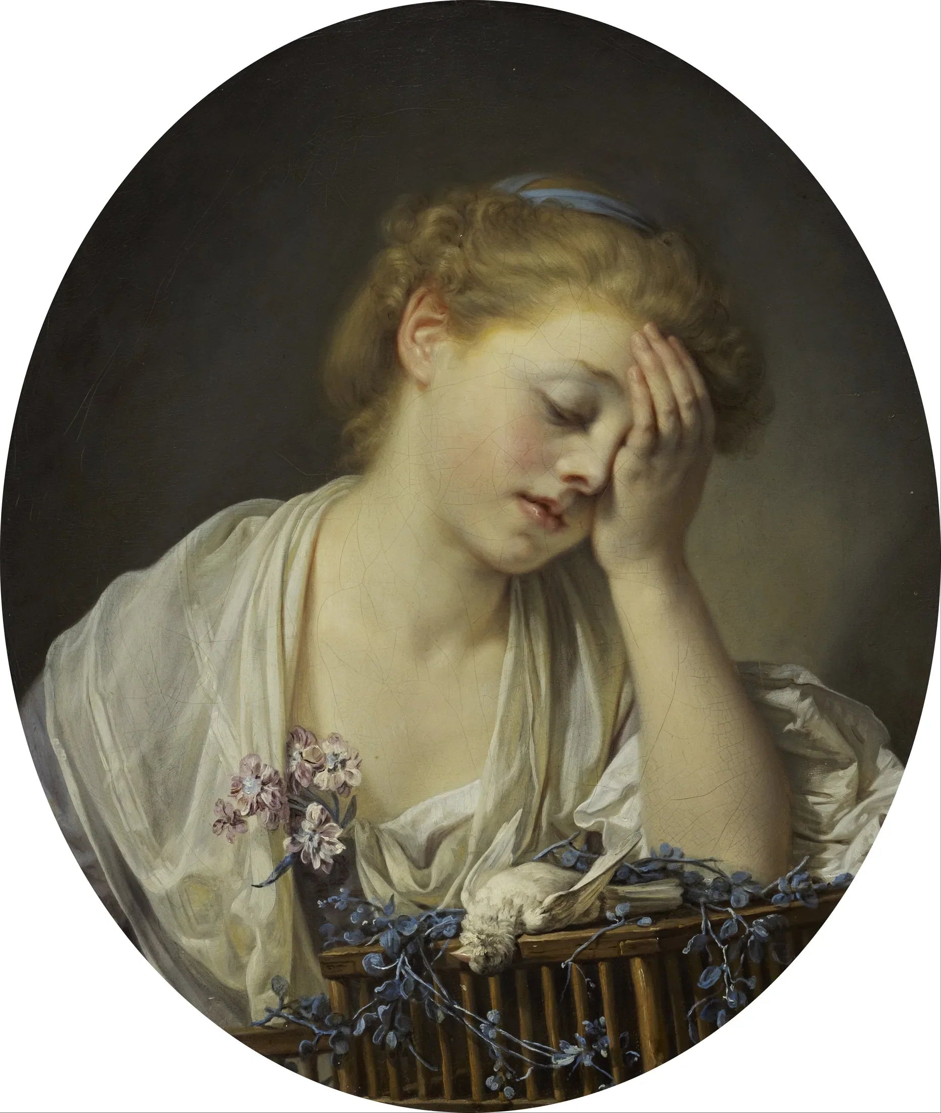 Jeune Fille qui pleure son oiseau mort - Jean-Baptiste Greuze image 1 copie de tableau peinte à la main