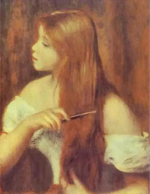 Jeune fille se peignant les cheveux - Pierre-Auguste Renoir image 1 reproduction de peinture à l’huile