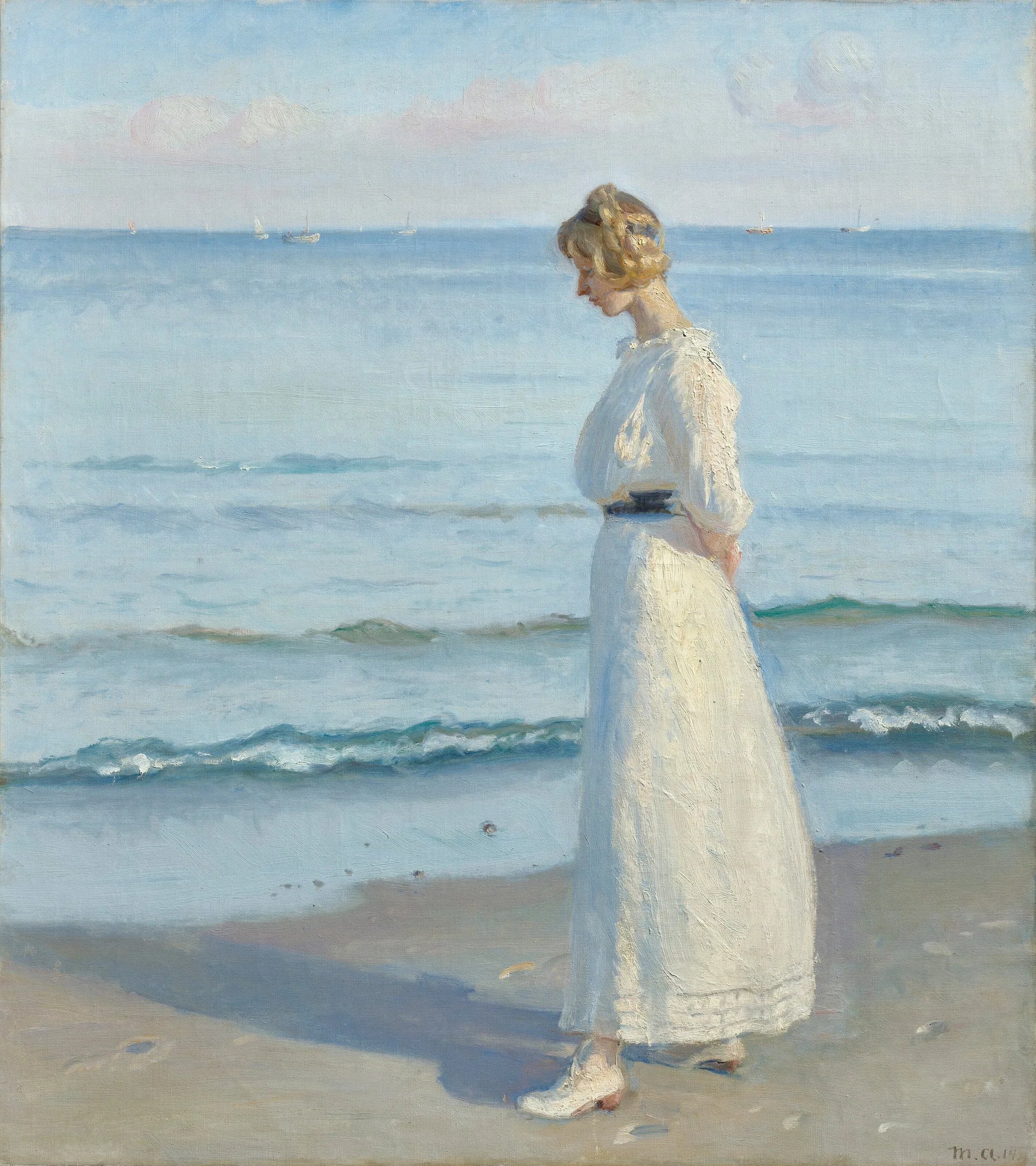 Jeune fille sur Skagen Soenderstrand. - Michael Peter Ancher image 1 reproduction artisanale de tableau