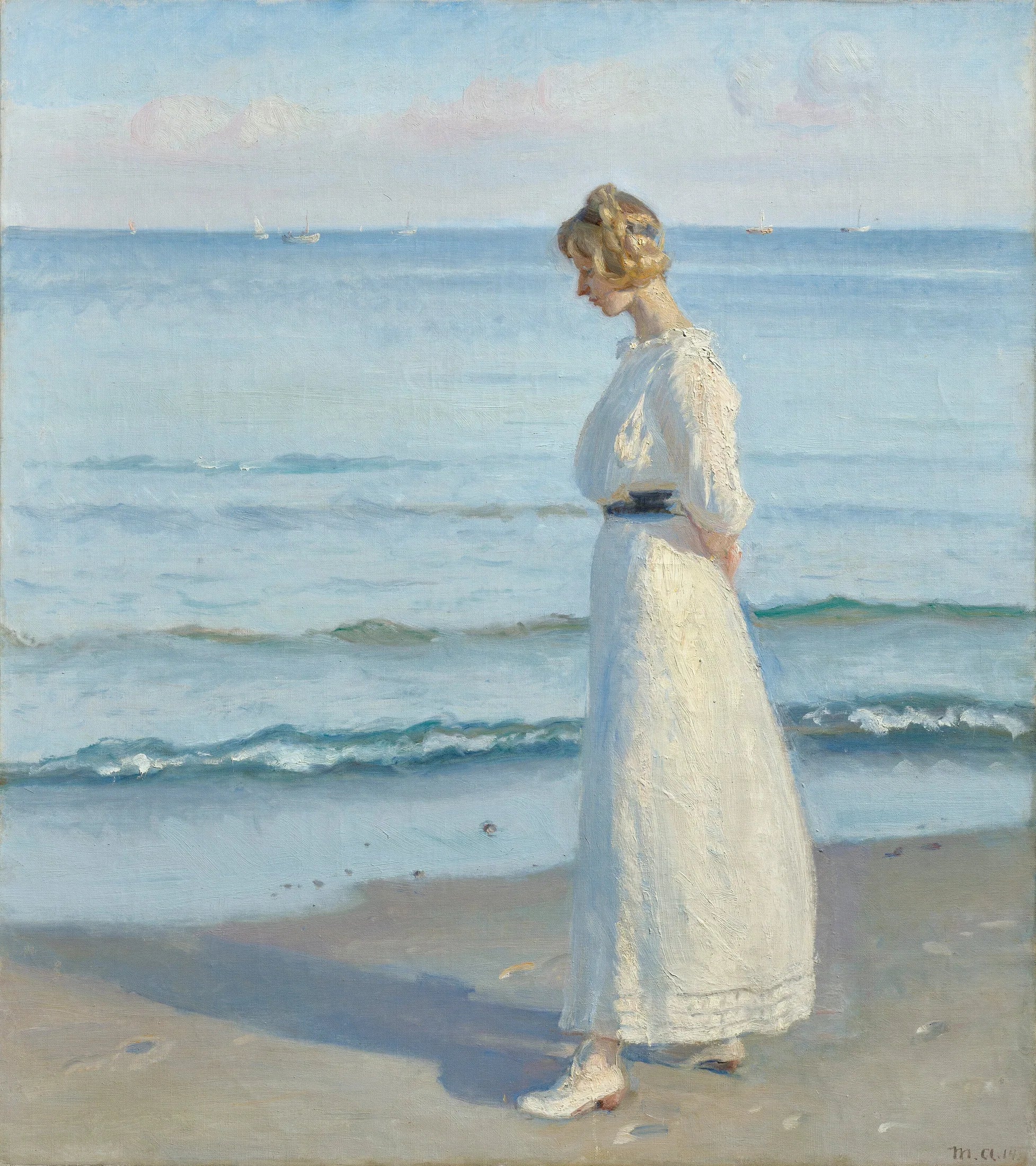 Jeune fille sur Skagen Soenderstrand. - Michael Peter Ancher image 1 reproduction artisanale de tableau