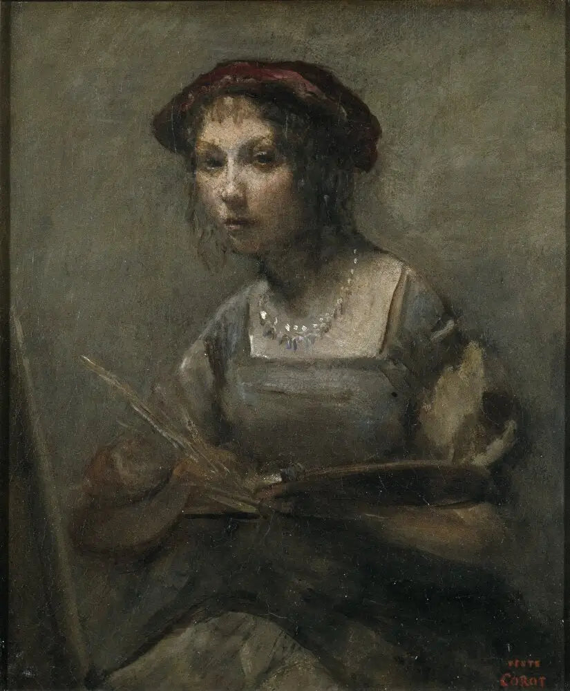 Jeune fille tenant une palette - Jean-Baptiste Camille Corot image 1 reproduction d’œuvre d’art à l’huile