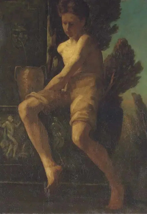 Jeune garçon assis près d'une fontaine - Herbert Draper image 1 copie de tableau peinte à la main