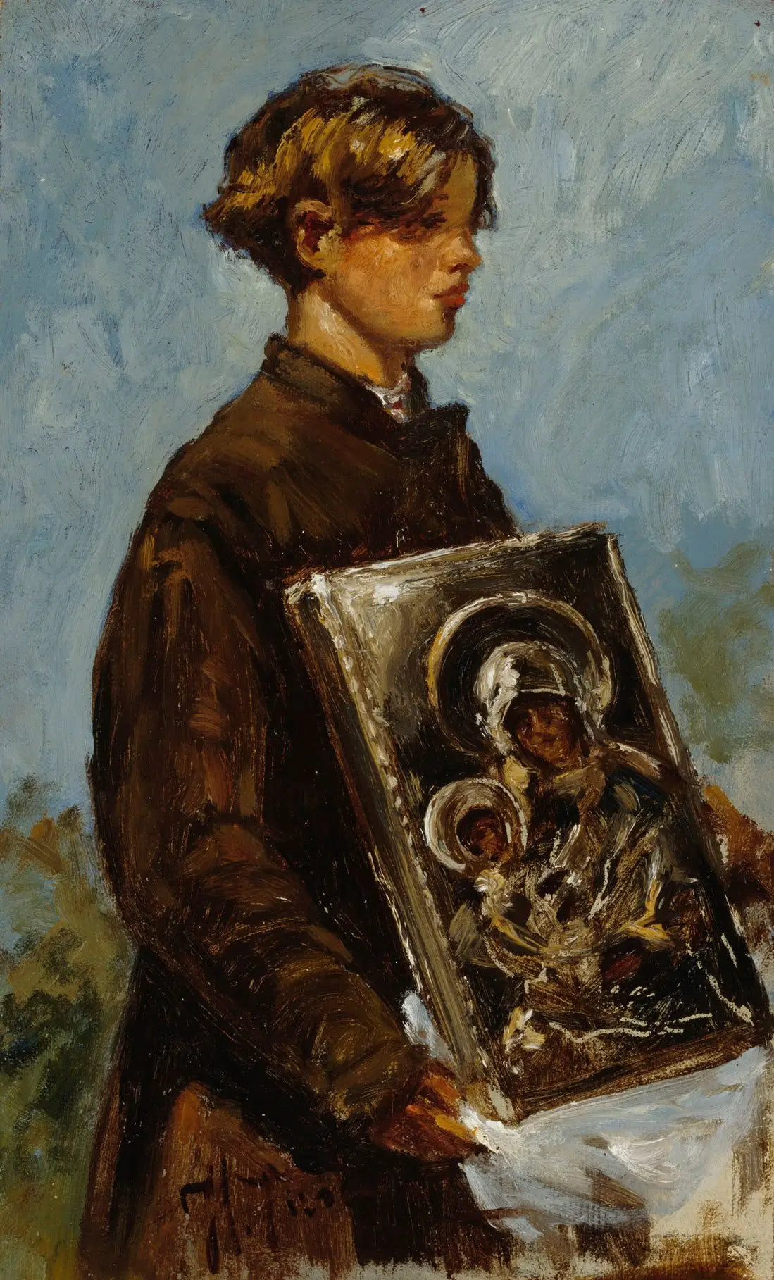 Jeune garçon portant une icône, croquis - Ilya Repin image 1 copie peinte à la main à l’huile