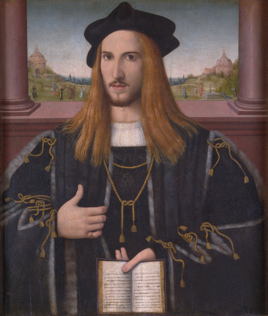 Un jeune homme avec « l'Énéide » (Alberto III Pio ?) - Bernardino Loschi