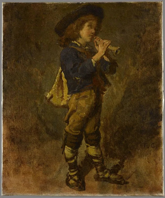 Jeune italien jouant de la flûte - Thomas Couture image 1 copie peinte à la main à l’huile