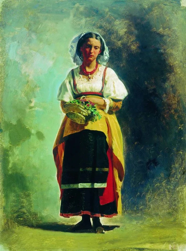 Jeune Italienne avec un panier de fleurs - Fyodor Bronnikov