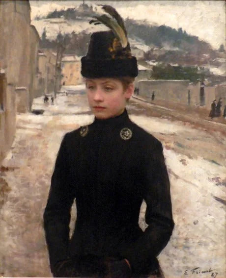 Jeune nancéienne dans un paysage de neige - Émile Friant image 1 copie peinte à la main à l’huile