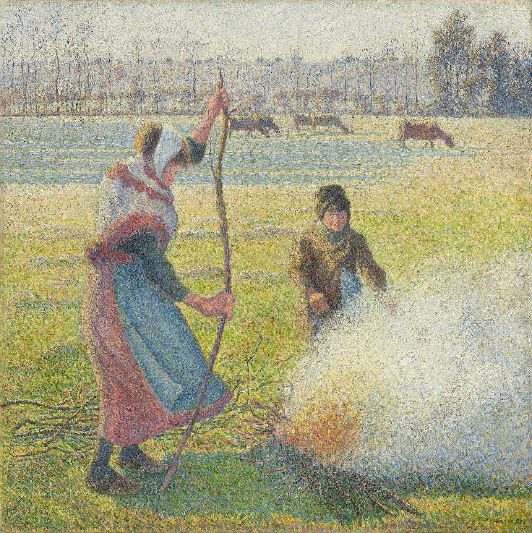 Jeune Paysanne faisant du feu. Gelée blanche - Camille Pissarro image 1 copie de tableau peinte à la main