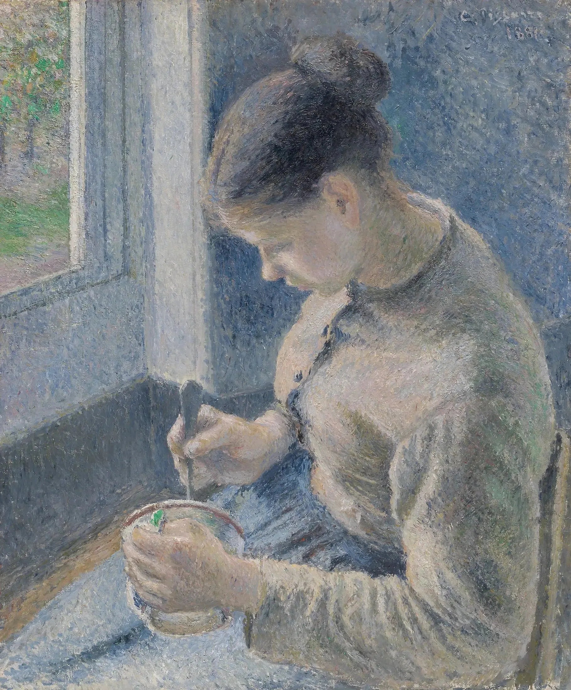 Jeune paysanne prenant son café - Camille Pissarro image 1 copie peinte à la main à l’huile