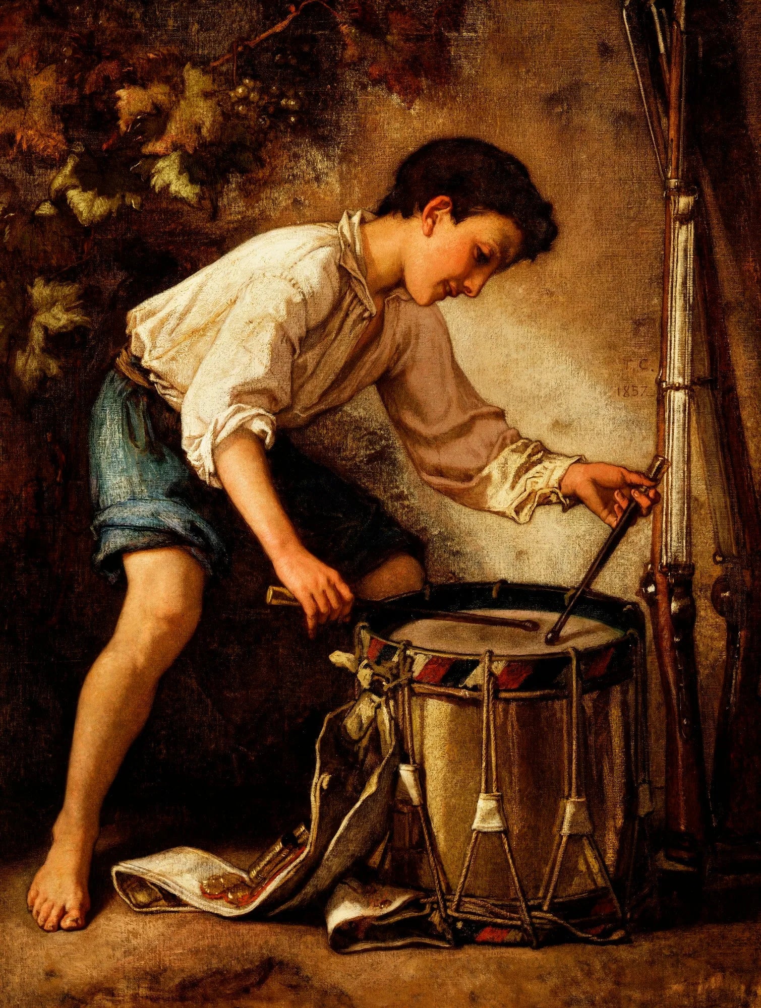 Jeune tambour, vue de profil - Thomas Couture image 1 reproduction d’œuvre d’art à l’huile