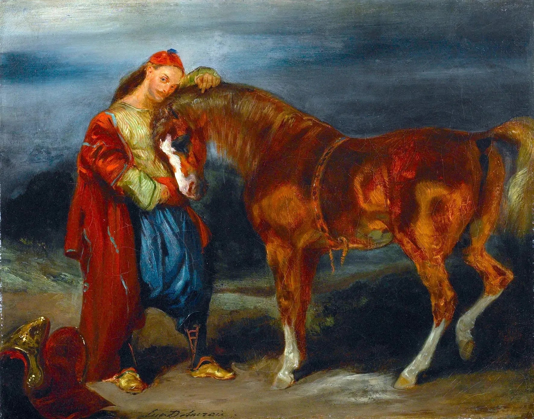 Jeune Turc caressant son cheval - Eugène Delacroix image 1 reproduction artisanale de tableau