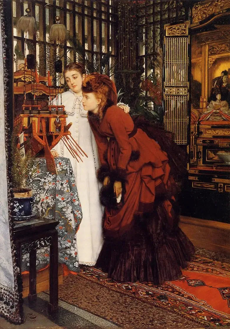 Jeunes femmes regardant des articles japonais - James Tissot image 1 reproduction d’œuvre d’art à l’huile