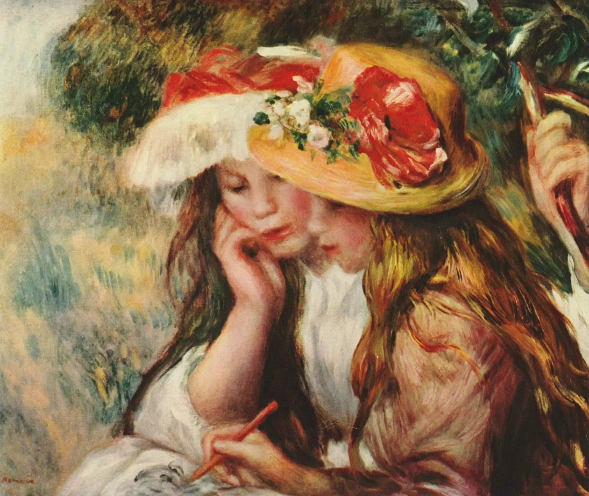 Jeunes filles dessinant - Pierre-Auguste Renoir image 1 copie peinte à la main à l’huile