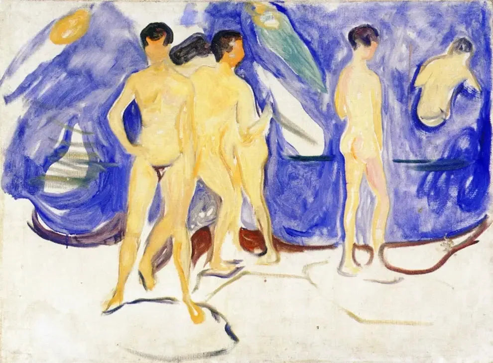 Jeunes Hommes se baignant - Edvard Munch image 1 reproduction artisanale de tableau