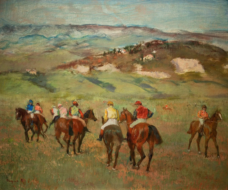 Jockeys à cheval devant les collines lointaines - Edgar Degas