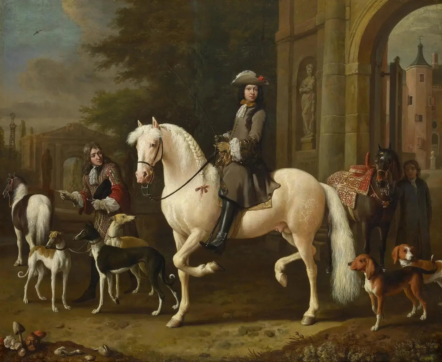 Johan Ortt (1642-1701) à cheval franchit la porte du château de Nijenrode - Melchior de Hondecoeter image 1 reproduction de peinture à l’huile