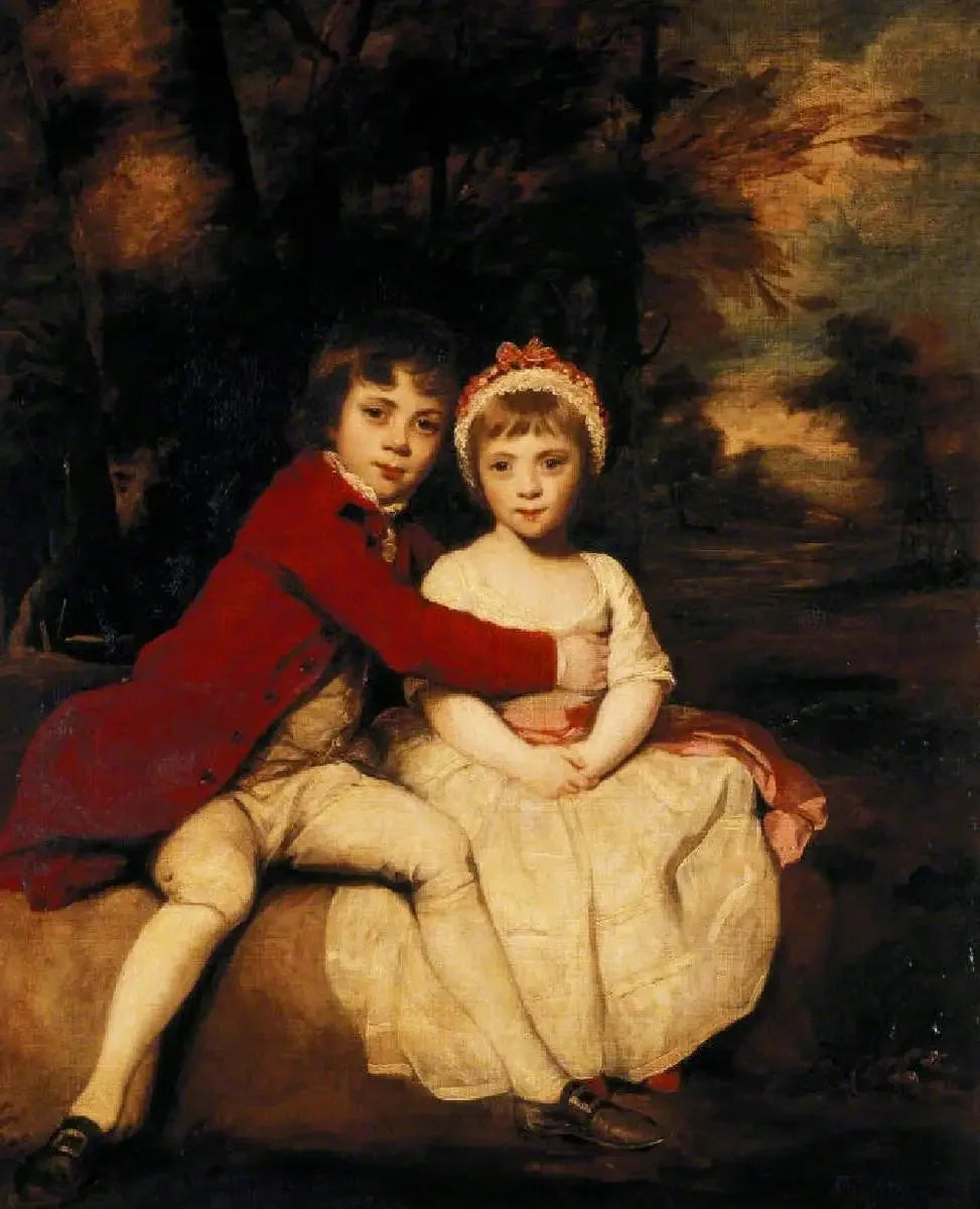 John Parker, futur 1er comte de Morley (1772-1840), et sa sœur Theresa Parker, future l'honorable Mme George Villiers (1775-1856), enfants - Joshua Reynolds image 1 copie peinte à la main à l’huile