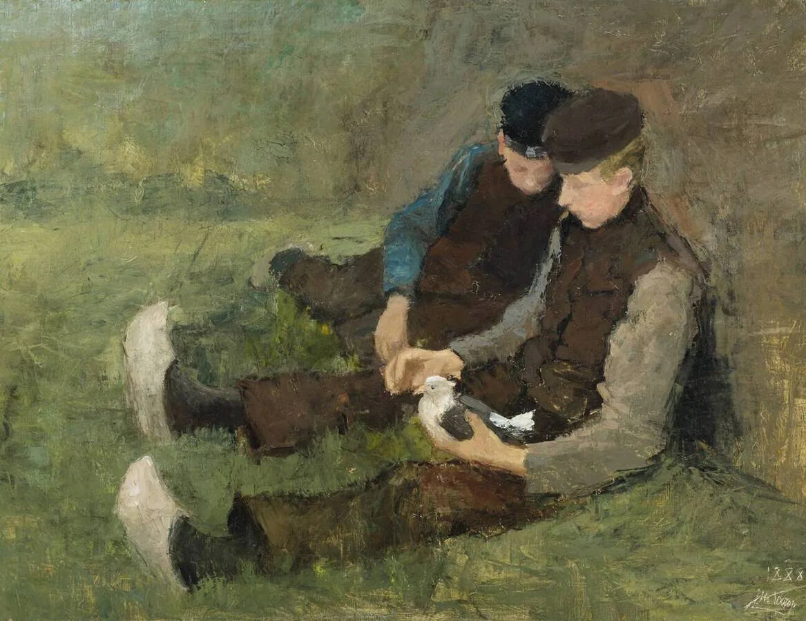 Jongens met duif - Jan Toorop image 1 tableau peint à l’huile sur toile