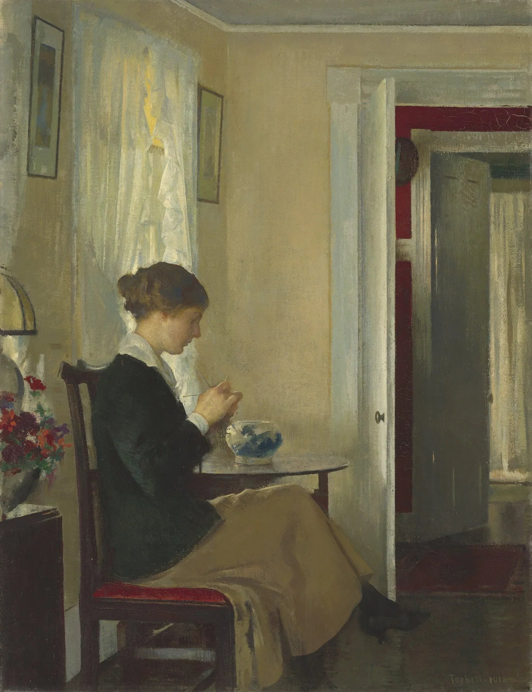 Josephine Knitting - Edmund Charles Tarbell image 1 tableau peint à l’huile sur toile