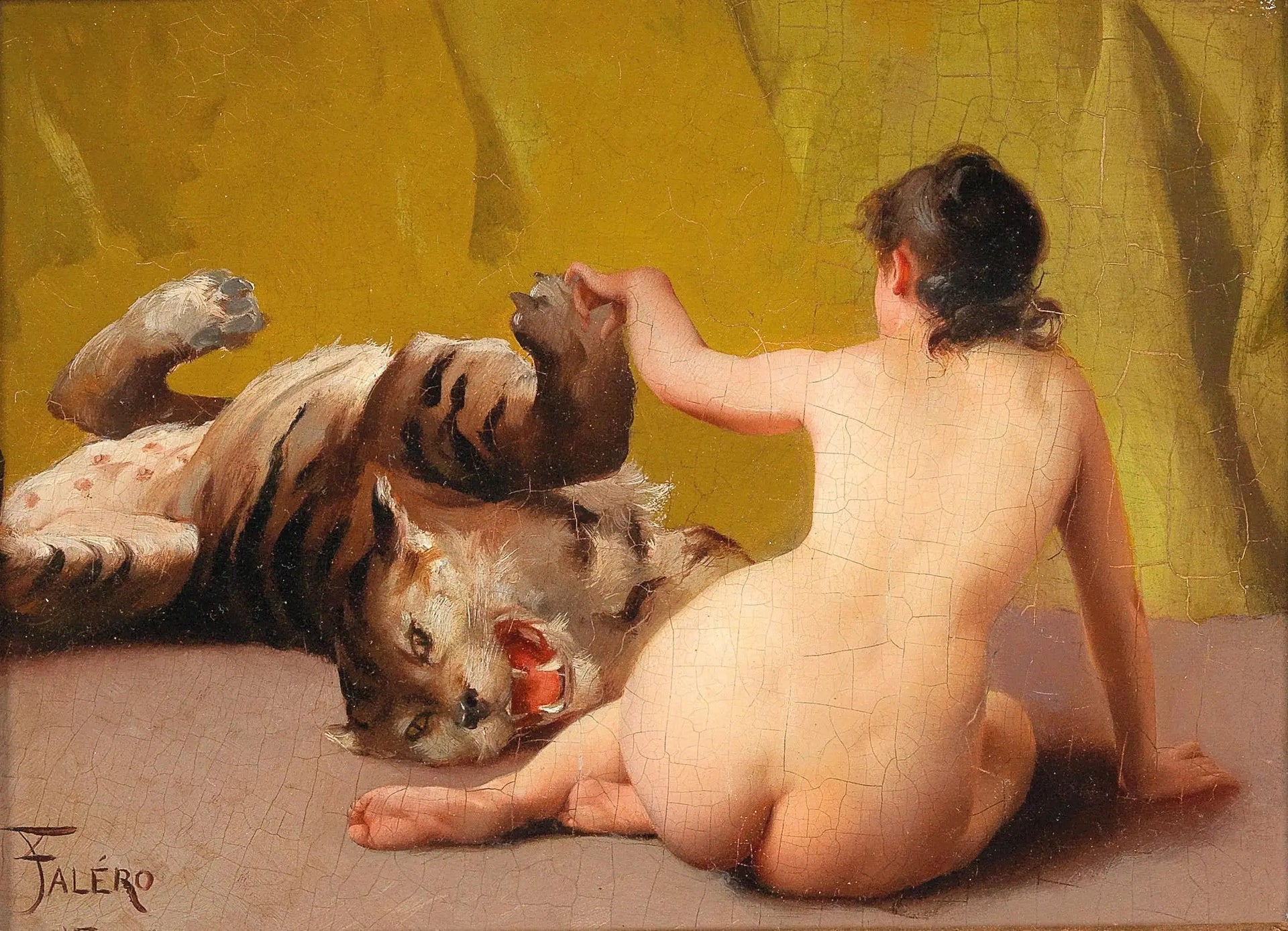 Jouer avec le tigre - Luis Ricardo Falero image 1 copie de tableau peinte à la main
