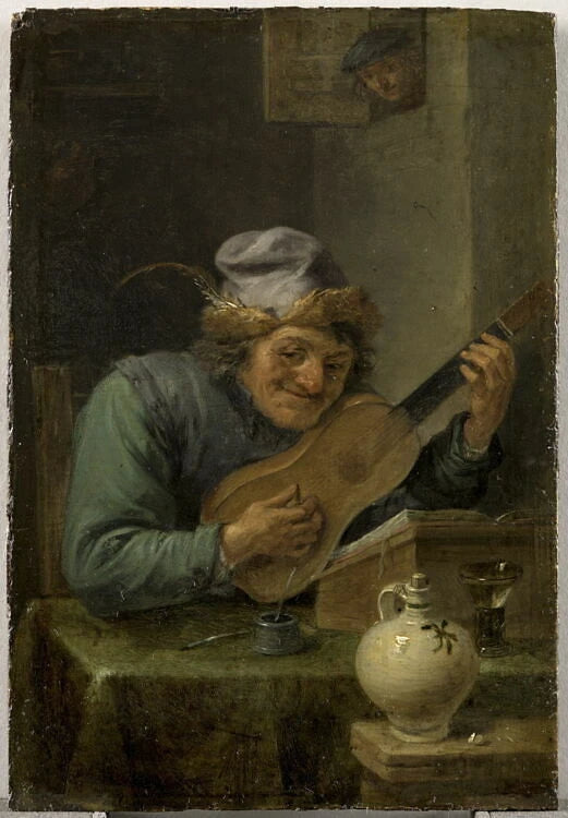 Le joueur de guitare, épié d'en haut - David II Teniers