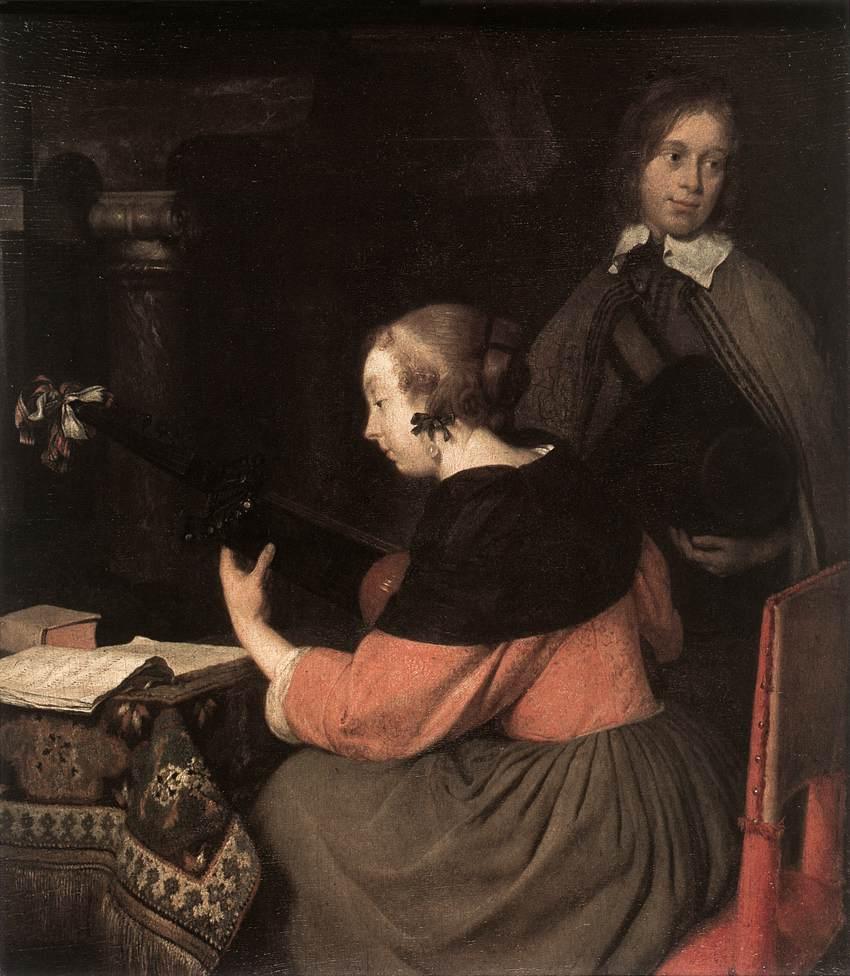 Joueuse de luth - Gerard ter Borch image 1 copie peinte à la main à l’huile